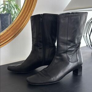 Cole Haan Vintage Leather Black Heeled Mid-Calf Boots Made in Italy